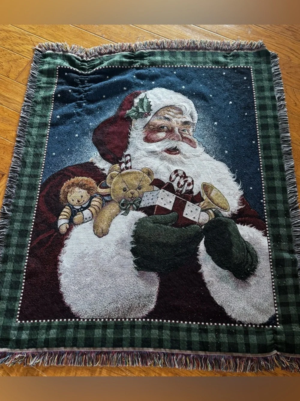 American Weavers Santa Claus Christmas Throw Blanket 51x61 Tapestry Fringe USA